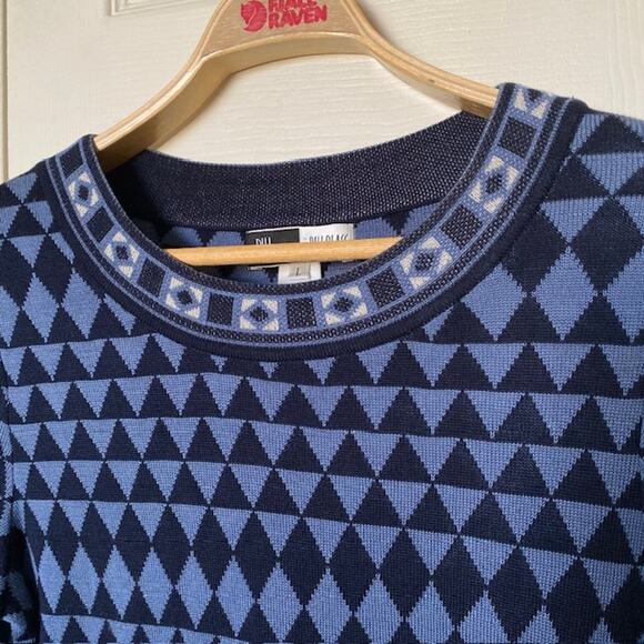 Vintage Bill Blass Knit Tunic Silk Blue Black Diamond Print Women L Runs Small - Picture 3 of 7